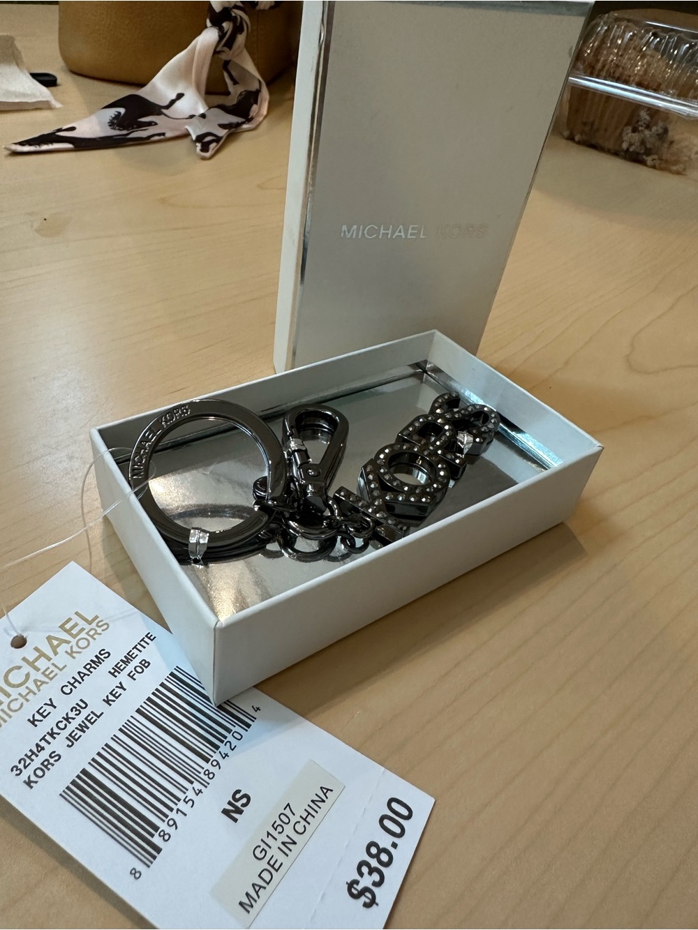Michael Kors Gunmetal Logo Chain Key Ring